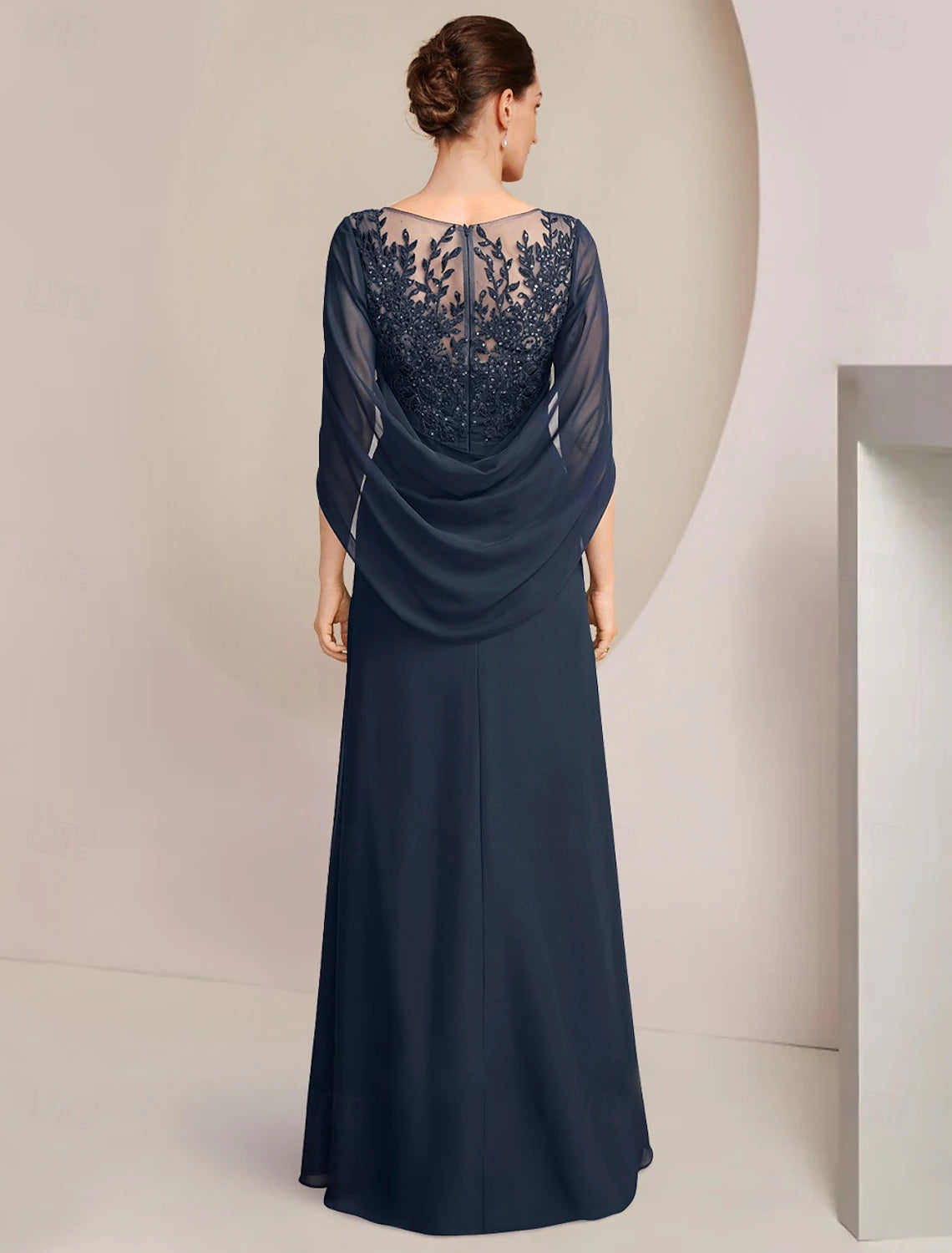 Buyishang Sheath / Column Dress Mother of the Bride Dress Elegant Jewel Neck Floor Length Chiffon Half Sleeve with Lace Side-Draped Solid Color free custom size